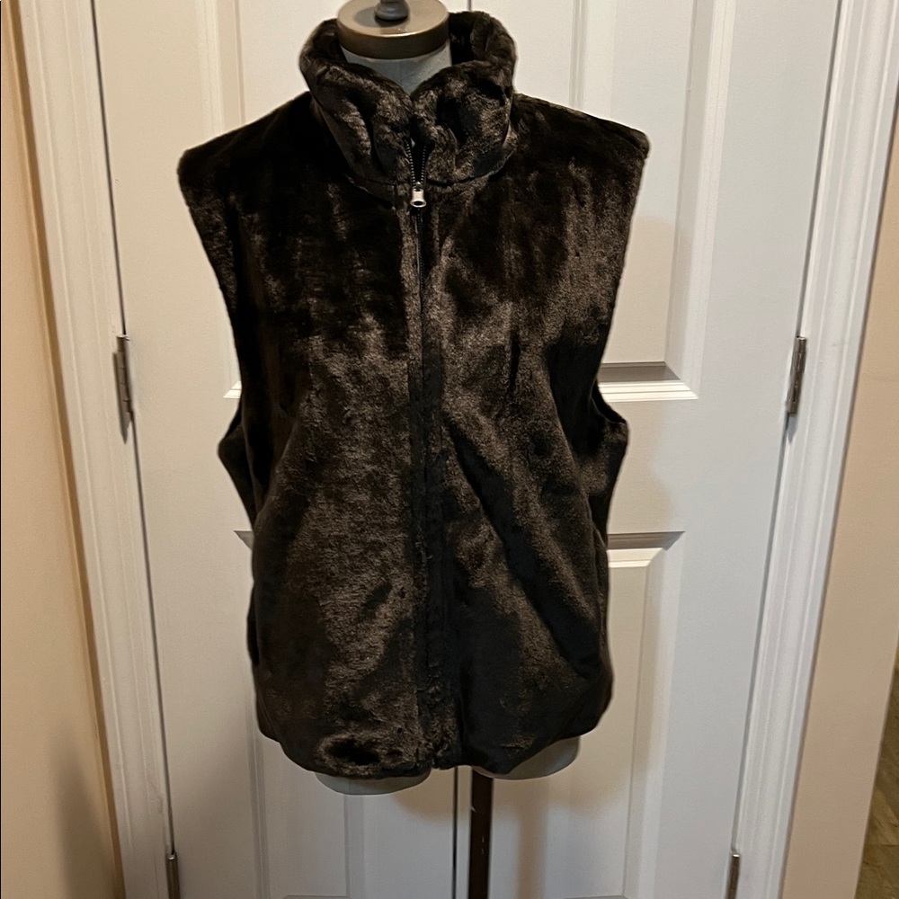 Reversible  Dark Chocolate Brown Faux Fur and Faux Leather Vest